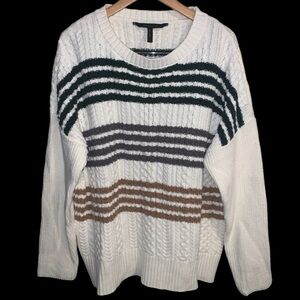 BCBG MAXAZRIA womens long sleeve chunky knit stripe oversized sweater size Large
